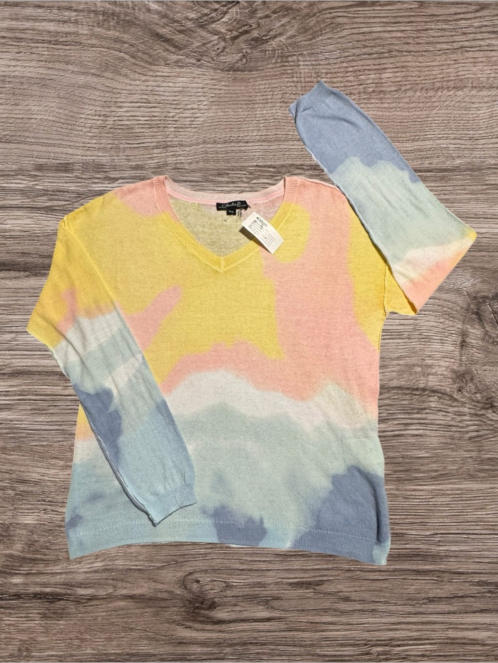 Soft Girl Charlie B Pastel Watercolor V-Neck Sweater